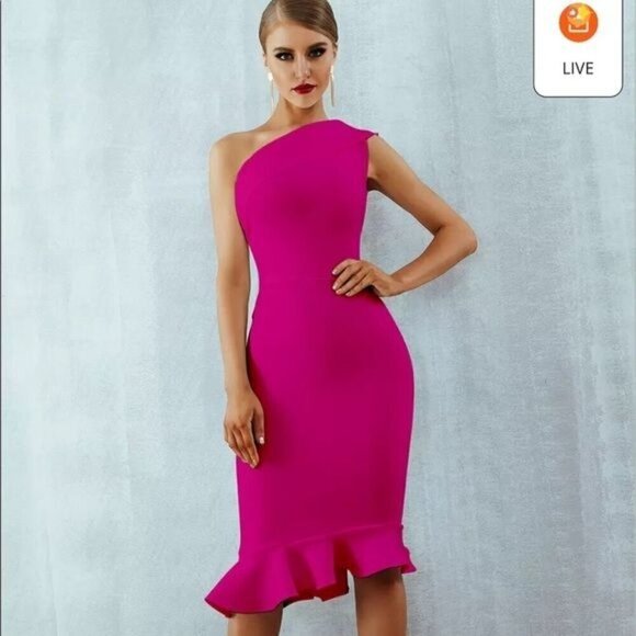 Chloe Bandage Dress One Shoulder Sleeveless Ruffles Party Mermaid white - Picture 6 of 12